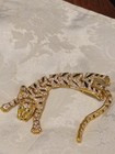 Vintage Jeweled Striped Tiger Articulated Big Cat Gold Tone Shoulder Brooch