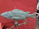 Vintage Large Copper Fish Weathered Patina On Pole W  Bracket Weather Vane