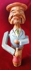 Rare Vintage Mechanical Handcarved Wood Cork Bottle Stopper Man Drinking Wine 