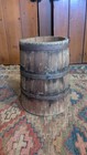 Antique Early Primitive Wood Double Grain Measure Bucket Metal Bands 10 5 