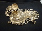 Vtg Brass Art Nouveau Desk  Inkwell   Scroll Work  Excellent Condition 
