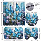 4-piece Blue Butterfly Bathroom Set With Non-slip Rug  Seat And Floor Mat  wi   