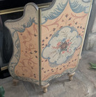 Vintage French Provincial Wood Fireplace Screen 3 Panel Floral Motif Vtg