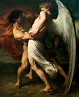 Handmade Old Master-art Antique Oil Painting Men Angel On Canvas 24 x30 