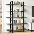 5 Shelf Bookcase Industrial Rustic Vintage Open Storage Metal   Wood Bookshelf