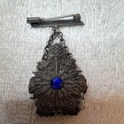 Victorian Silver Filigree Perfume Bottle Brooch Made In France Stamped  3 Stone