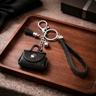 Crystal Rhinestone Purse Keychain Black Mini Bag Charm Bling Keyring Suede Tasse