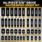 96-piece 3 8  Drive Impact Socket Set Sae 5 16 To 3 4-inch   Metric 8-22mm
