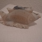 Carved Stone Fish Snuff Bottle - White Gray Swirl Carved Stone Fish Snuff Bottle