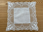 Vintage Flowers White Net Lace Linen Hanky Handkerchief Hankie 11 