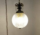 Vintage 70s Glass Swag Lamp Clear Globe Light Fixture Hollywood Regency Mcm Euc