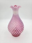 Vintage Fenton Cranberry   White Hobnail Glass Wine Decanter  read 