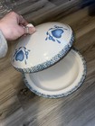 Corelle 11  Pie Saver Dish   Cover  Sponged Blue Hearts Ceramic  4 5 t