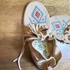 Vintage  Suede Moccasin Size 7 Beaded Fringe Floral Lace-up
