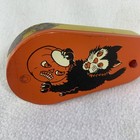 Vintage 1960   s Halloween Tin Litho Black Cat Pumpkin Metal Noisemaker