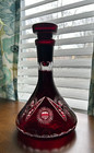 Vtg Bohemian Ruby Red Cut To Clear Lead Crystal Glass Wine Decanter