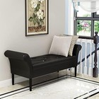 Black Faux Leather Storage Ottoman Bench With Arms Pu Upholstered Tuft