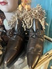 Antique 1880 Brown Leather  Shoes Bows Victorian Edwardian Wedding