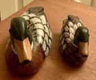 Set Of 2 Hand Carved   Painted Miniature Wooden Mallard Duck Decoys