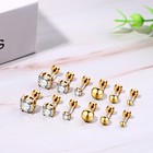 6 Pairs Men Women Stainless Steel Cz Ball Round Ear Stud Earrings Piercings Set