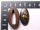 Antique Japanese Shakudo Fuchi Kashira Edo Period Zogan Inlay Sword Fittings