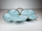 Mid Century Turquoise Blue Maple Leaf Divided Serving Dish California Vintage