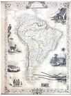 Antique Map Of South America C1850 By Tallis   Rapkin Original Hand-colored Map