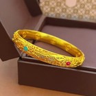 Gold Plated Floral Bangle Coin Closed Bracelet New Chinese Style Gift 