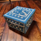 Handmade Crochet Box Blue White With Lid Knit Jhs