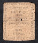 Pa-212 April 10  1777 9d Nine Pence Pennsylvania Colonial Currency Note  j 