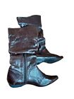 Womens Leather Brown Boots Hand Made Low Heel Scrunchy Zip Up Ecuadorian Size 8
