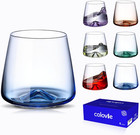 Wine Glasses Set Of 6 colored  Stemless colorful Short Tumbler unique Glass Cups
