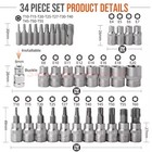 34pcs Torx Star Sockets   Bit Set Male Female E-torx Security Bits 3 8 Drive