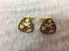 Vintage Damascene Bird   Flowers Black   Gold Metal Etched Cufflinks