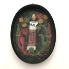 Pair Tin Hand Painted Christmas Mini Trays Tole Folk Art Rosemaling Wall Decor