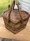 Vintage Wicker Rattan Heart Shaped Picnic Basket W  Red   White Gingham Lining