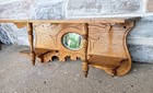 Antique Scroll Cut Floral Carved Oak Gingerbread Kitchen Clock Wall Shelf Mirror