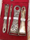 Antique Victorian Set 5  Sterling Silver Sewing Bodkins Ribbon Threaders In Case