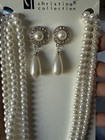 White Necklace Set Faux Pearl Bead Crystal Rhinestone Prom Bridal Earring Silver