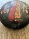 Vintage Russian Style Black Wooden Hand Painted Trinket Box