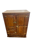 Antique Ice Box Three Storage Cabinets Oak Brass Four Racks 1920 s