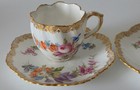 Antique Limoges A  Lanternier Coffee Cups Set 2 Meissen Style Floral Gold Anchor