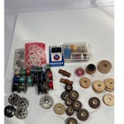 Mixed Vintage Sewing Notions Lot Wood Spools Metal Bobbins Boye Needles Multi