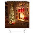 Christmas Shower Curtain Bathroom Rug Set Bath Mat Pedestal Rug Toilet Lid Cover