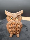 Vintage Japan  Owl  Wooden Cryptomeria Glass Eyes 4    Hand Carved