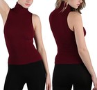 Soft Sexy Seamless Ribbed Sleeveless Mock Neck Turtleneck Shaping Tank Top Shirt