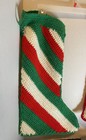 Vintage Hand Crocheted Red White Green Christmas Stockings Retro 80s Large Euc