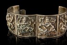 Antique Asian Buddhist Gods Sterling Silver Repousse Heavy Bracelet D73-01