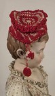 Antique 1860   s Hand Knit Child   s Cap Hat W Dangling Pom Pom Trim
