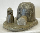 Alaskan Soapstone Inuit Carving Eskimo And Igloo Signed Dimu Vintage